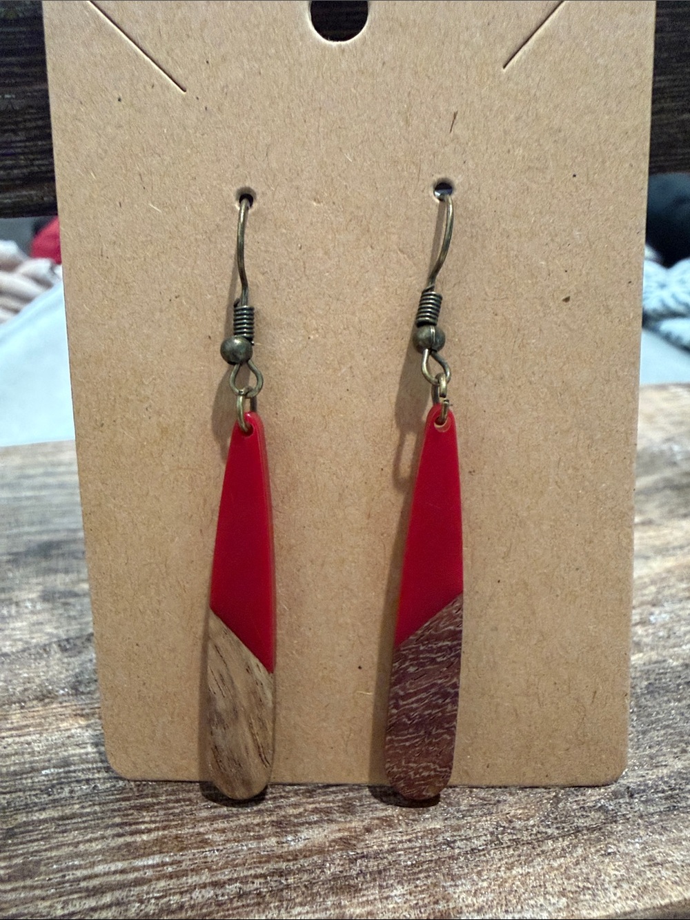 Handcrafted Red & Wood Drop Earrings - Women’s Lightweight Dangles